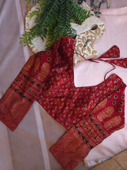 Ajrakh Silk Full-Sleeve Blouse