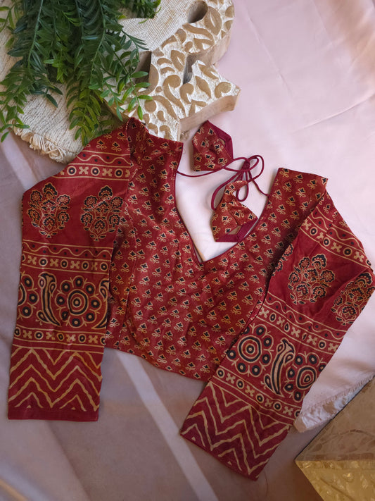 Ajrakh Silk Full-Sleeve Blouse