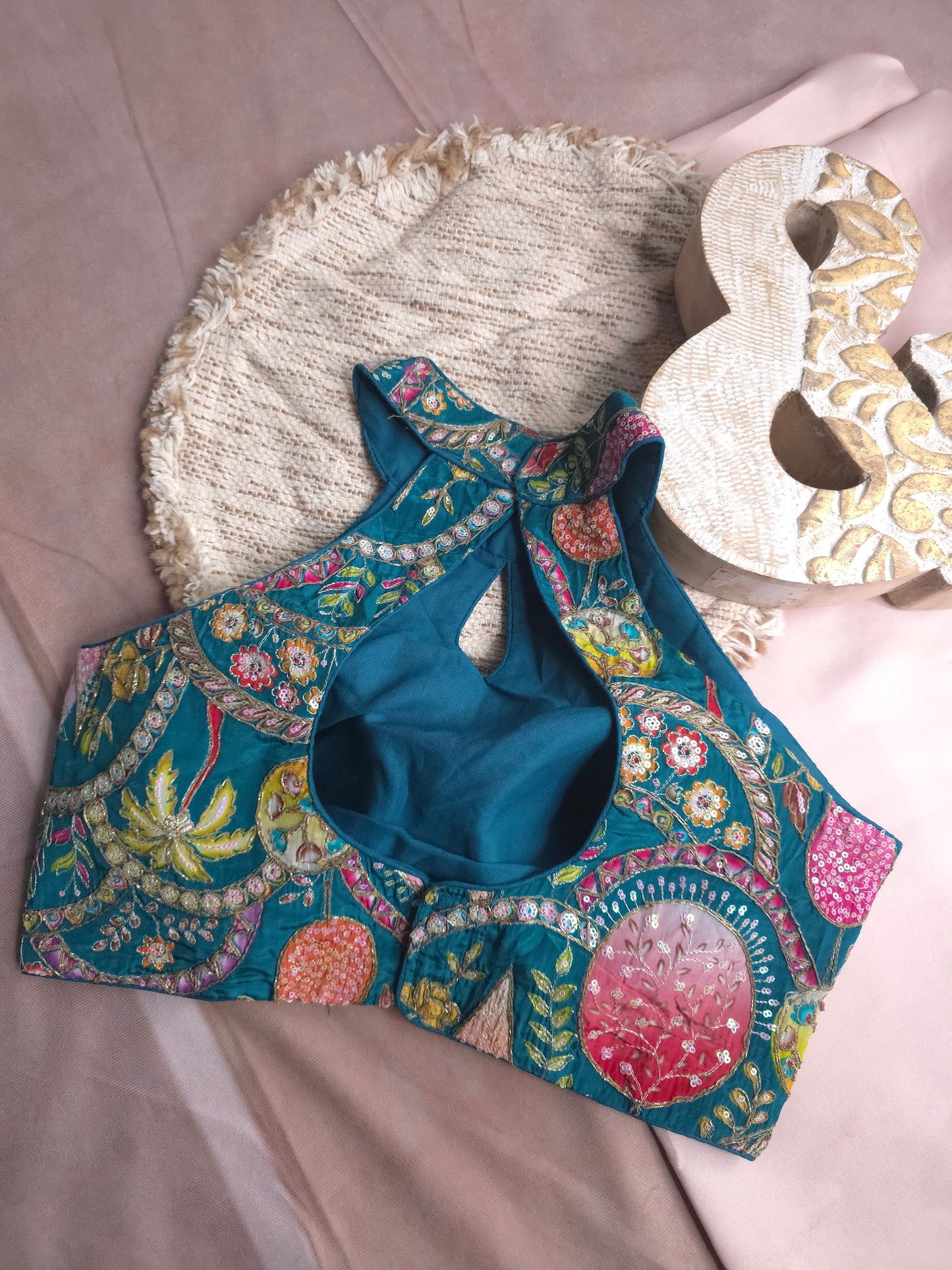 Blue Embroidered Halter Blouse