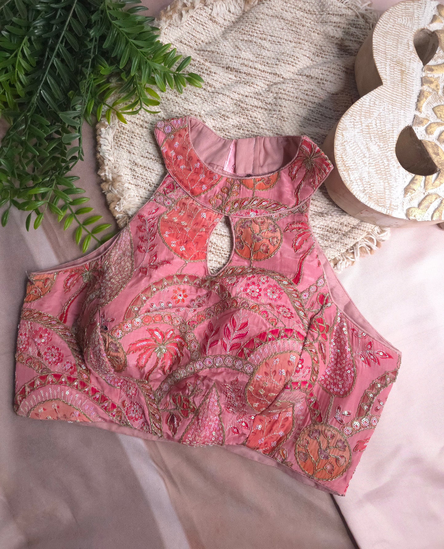 Pink Embroidered Halter Blouse