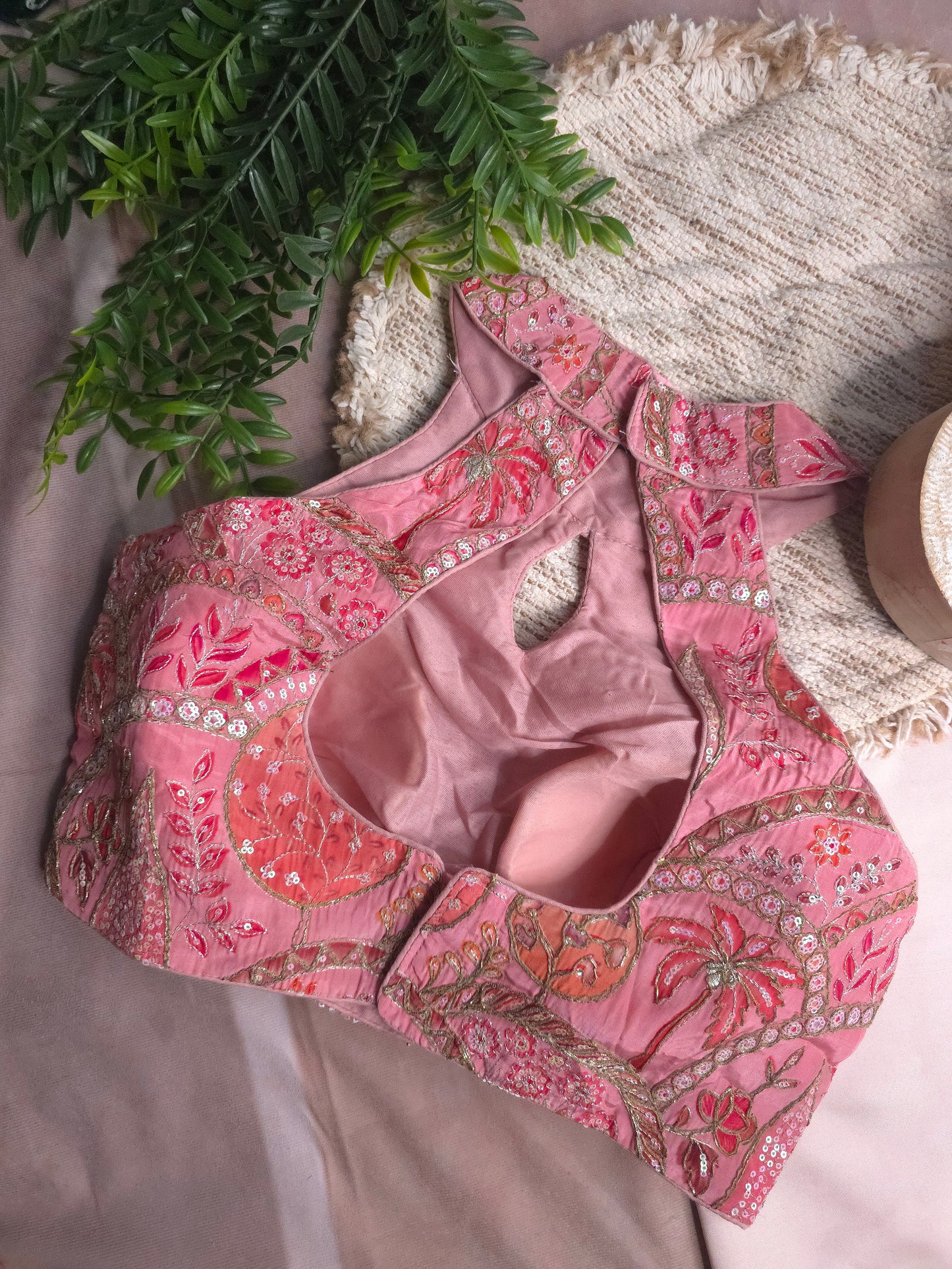 Pink Embroidered Halter Blouse