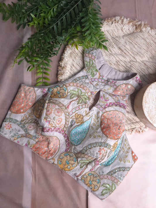 White Embroidered Halter Blouse