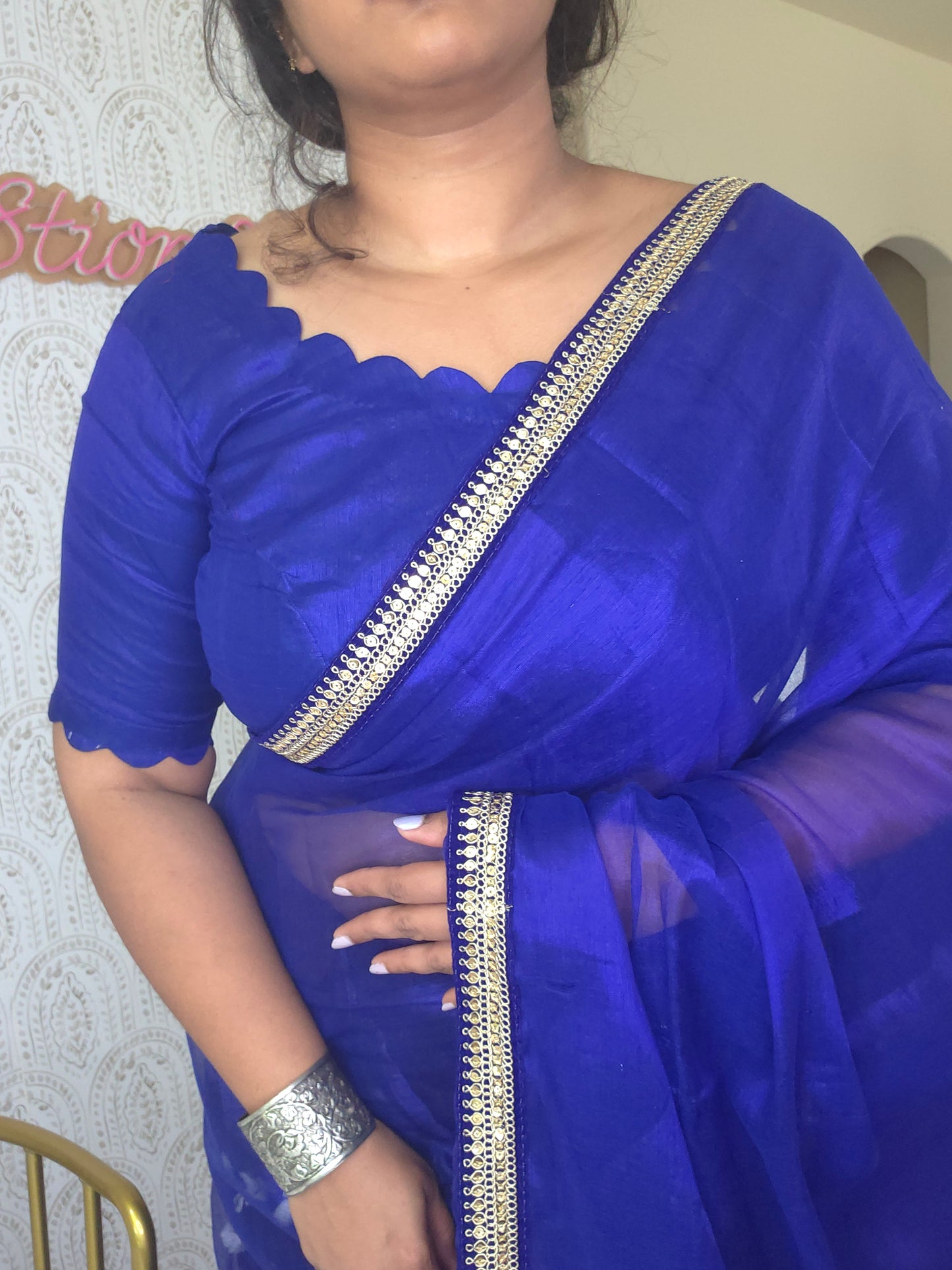 Royal Blue Silk Tissue Saree with Blouse