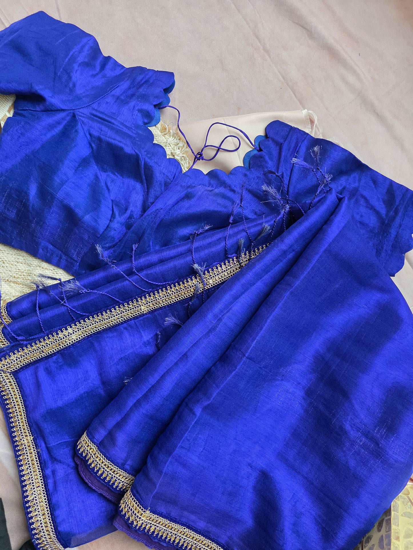 Royal Blue Silk Tissue Saree with Blouse