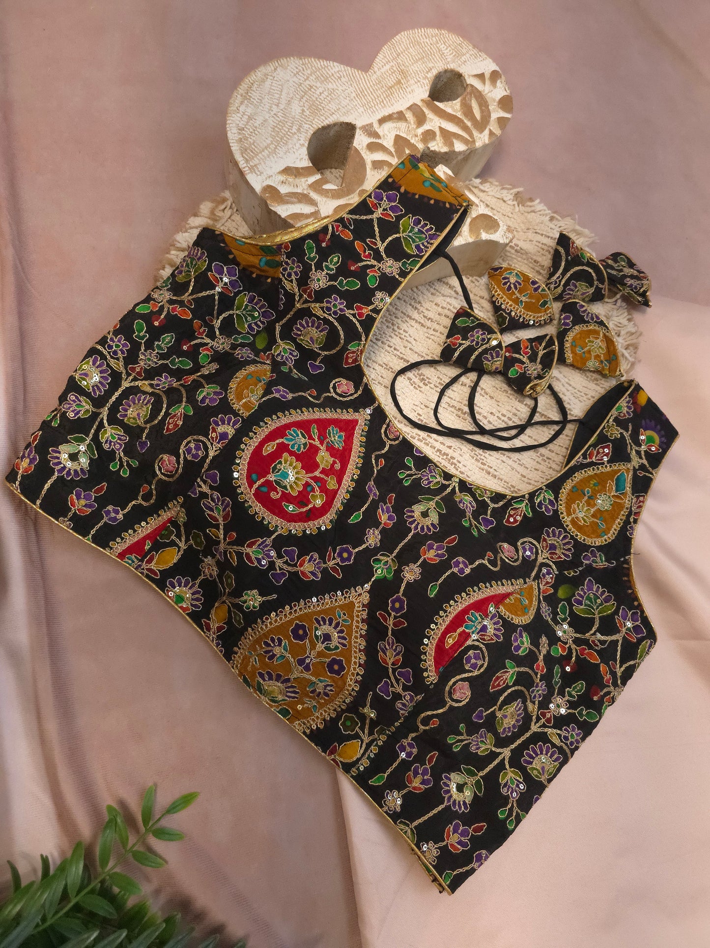 Black Embroidered sleeveless Blouse