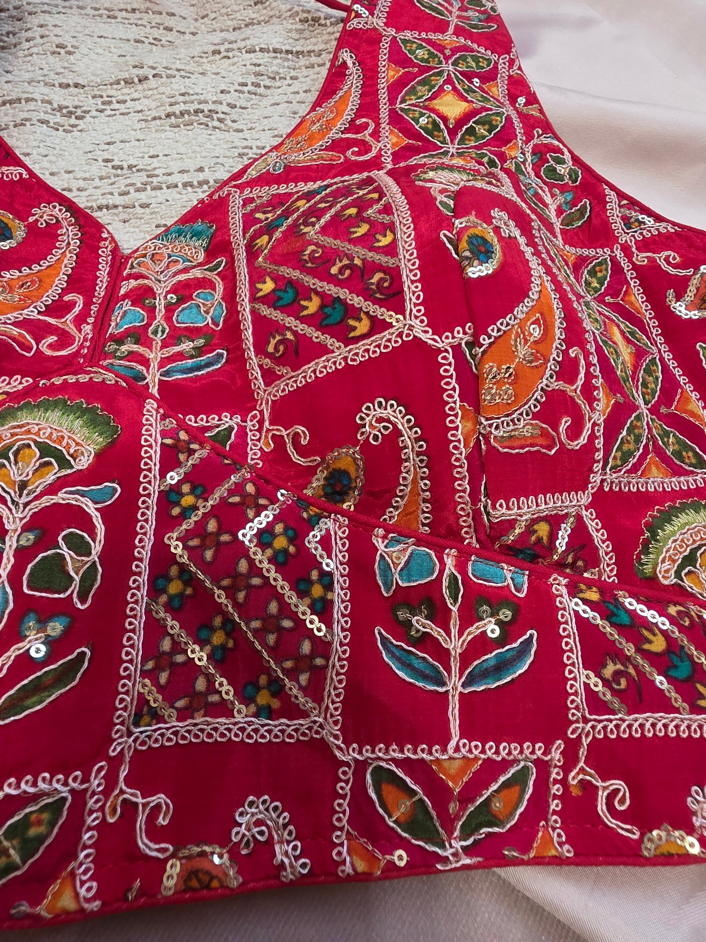 Red Embroidered sleeveless Blouse