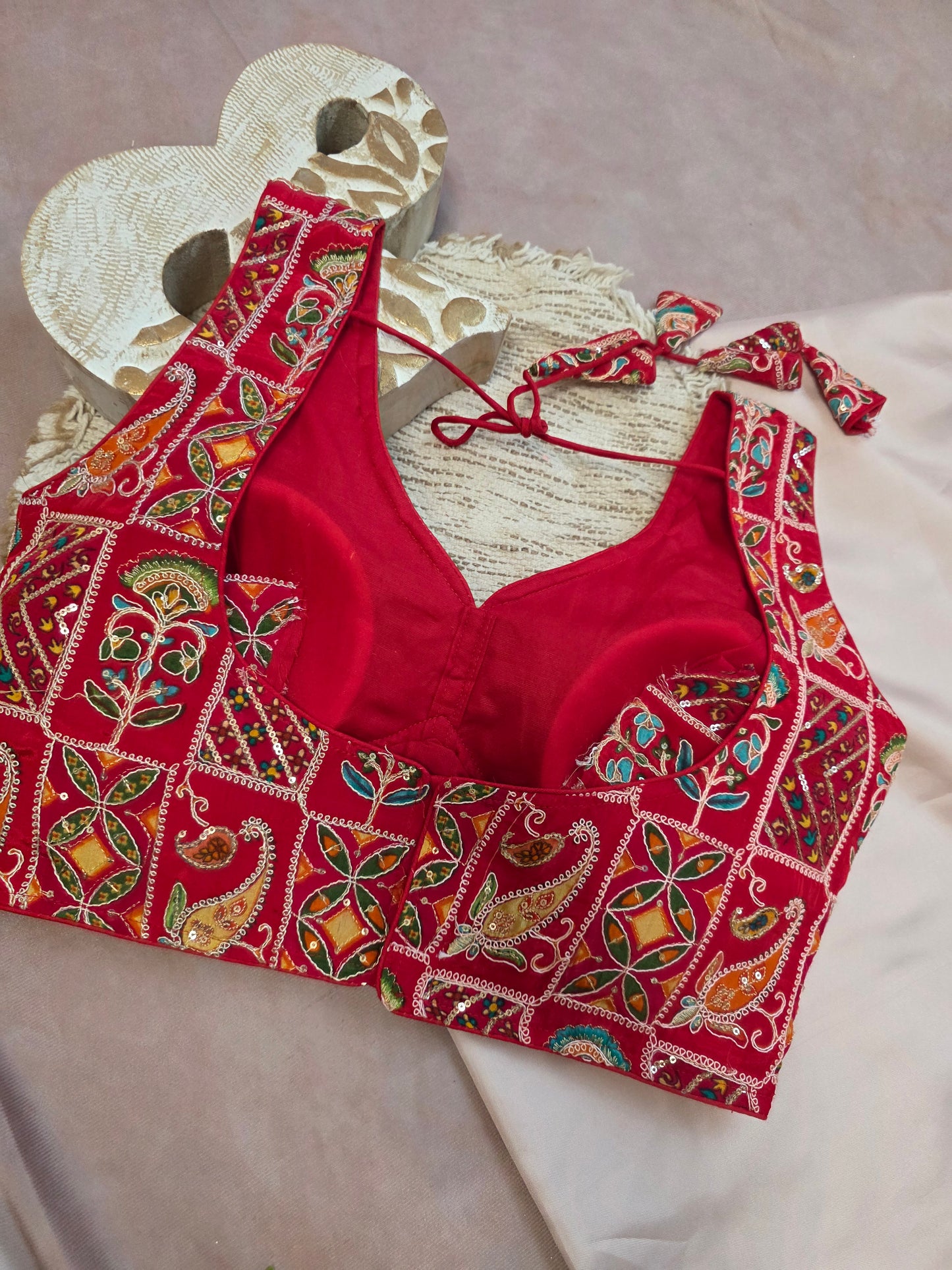 Red Embroidered sleeveless Blouse