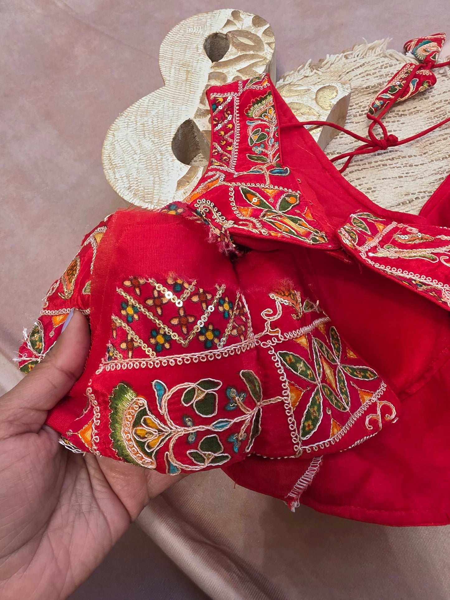 Red Embroidered sleeveless Blouse