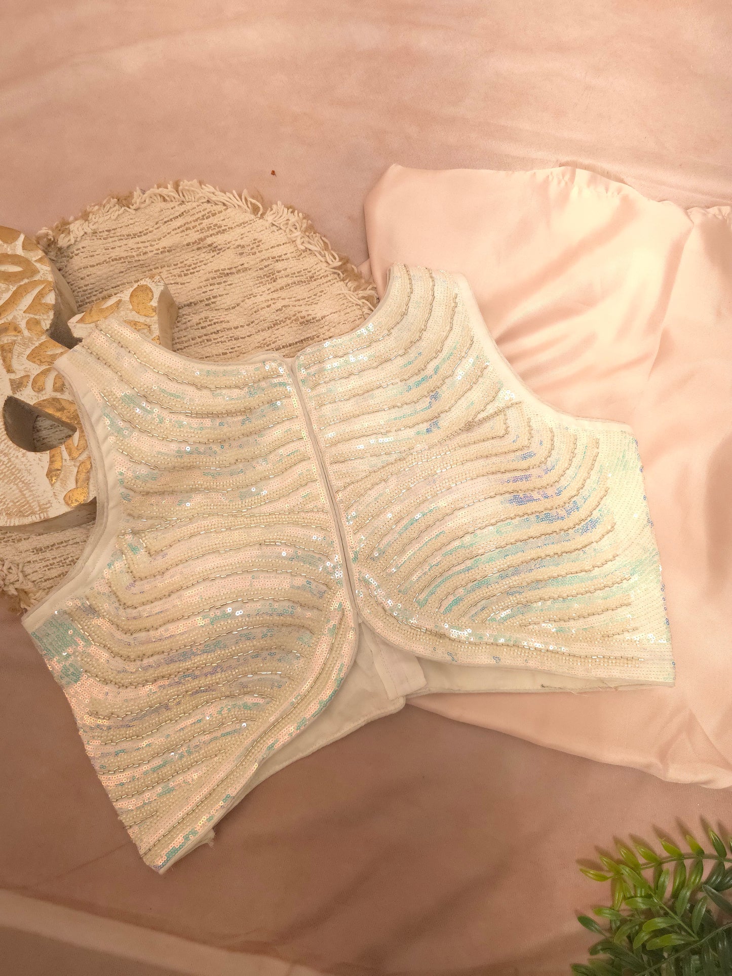 White Sequin Embroidered Blouse