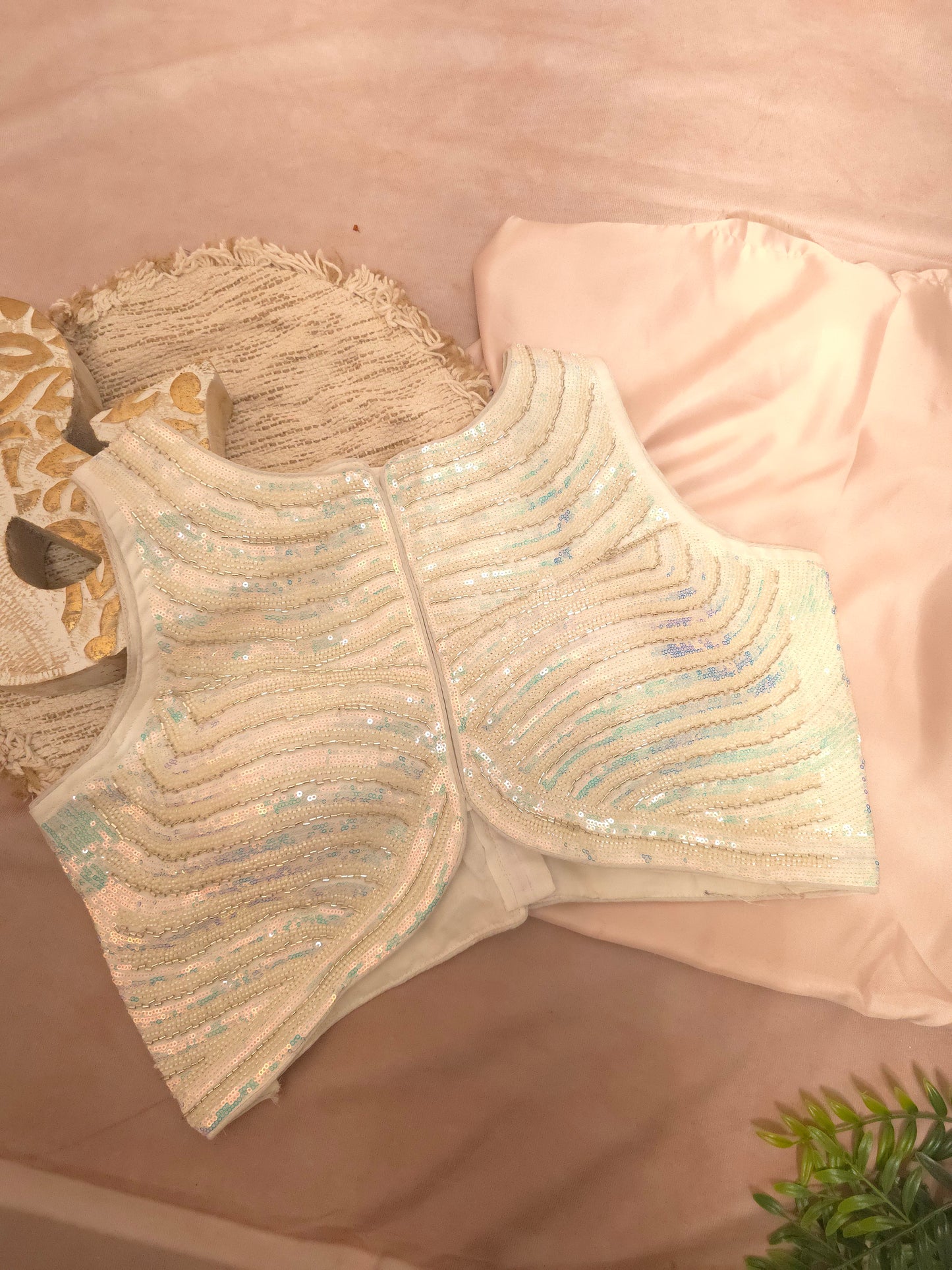 White Sequin Embroidered Blouse