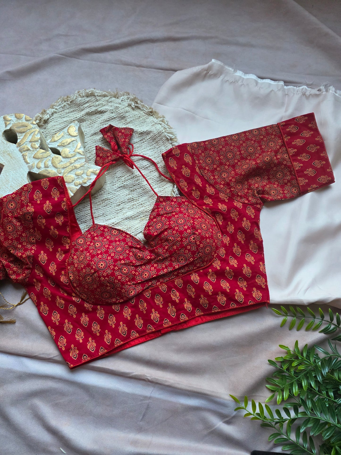 Red Cotton ajrakh Halter blouse