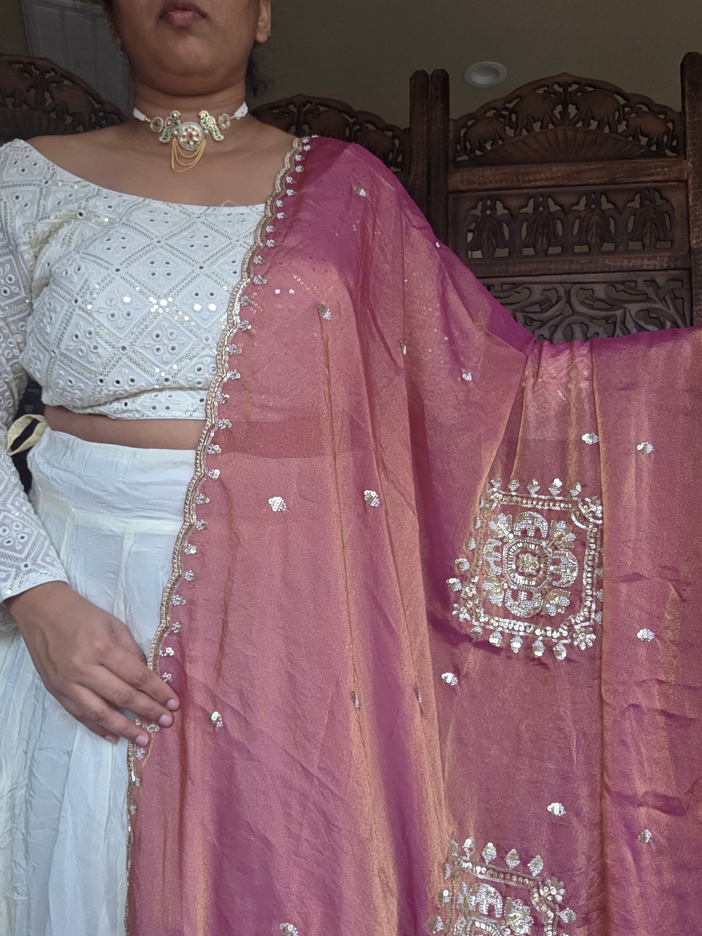 Luxury Tissue Dupatta with Sequin Embroidery – Elegant Festive & Wedding Wear