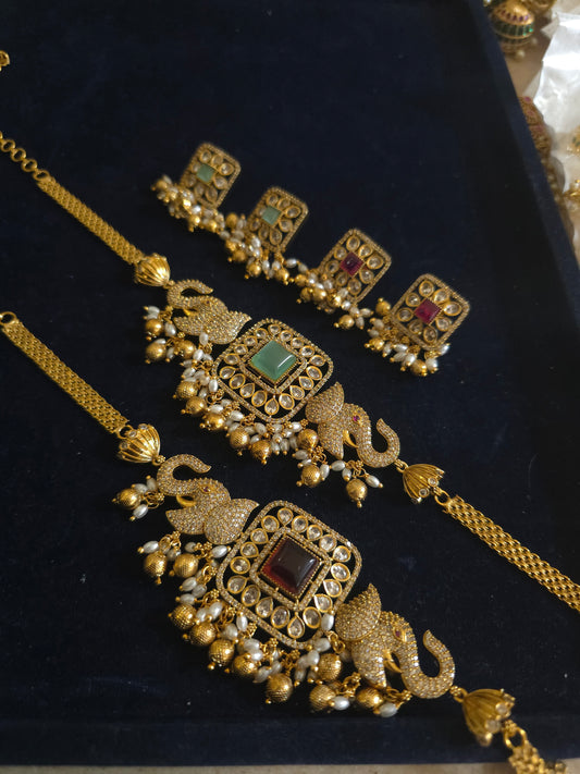 Bhani goldplated Victorian choker necklace set