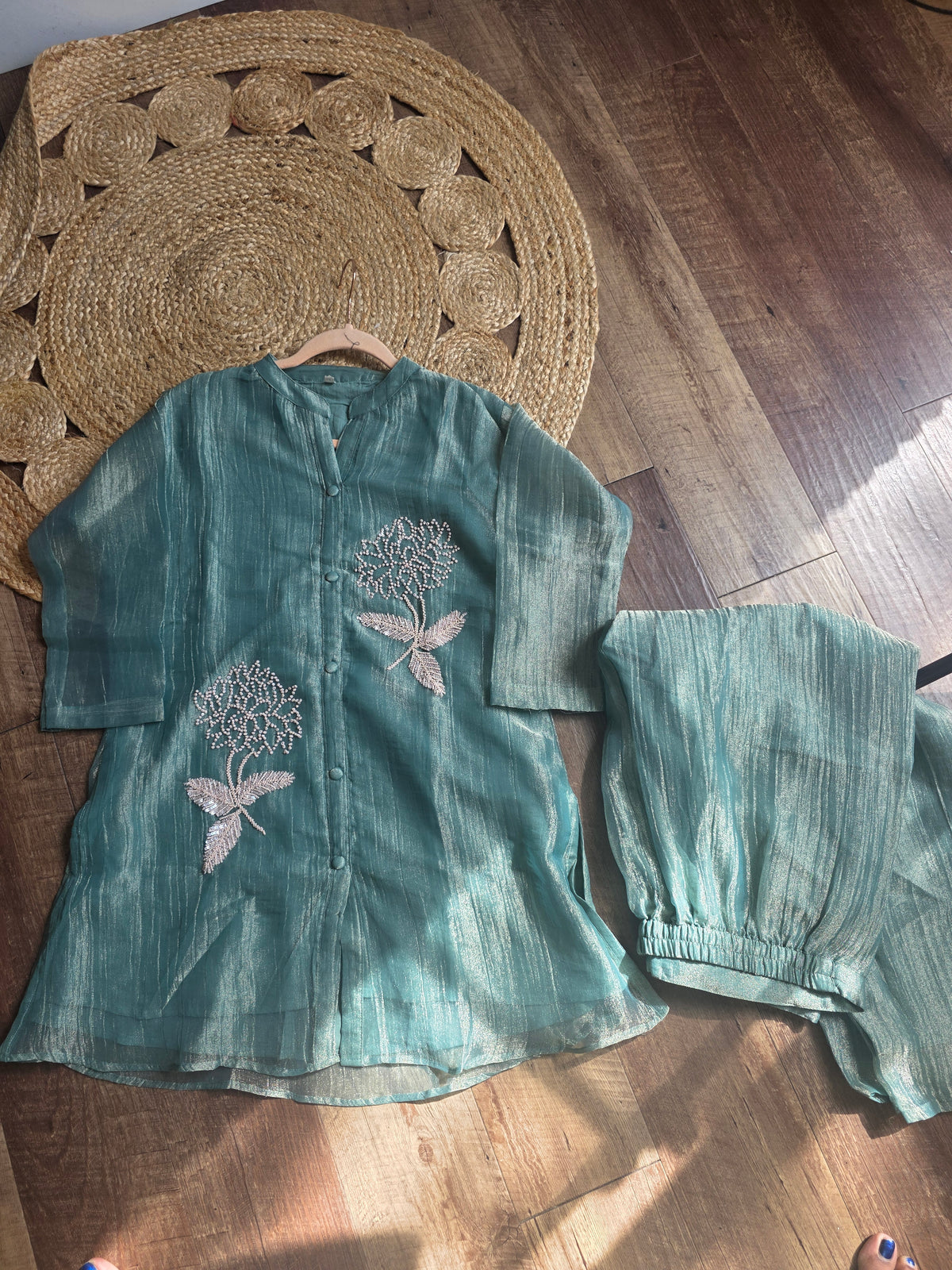 Aqua Blue Embroidered Kurta Set – Elegance in Every Detail
