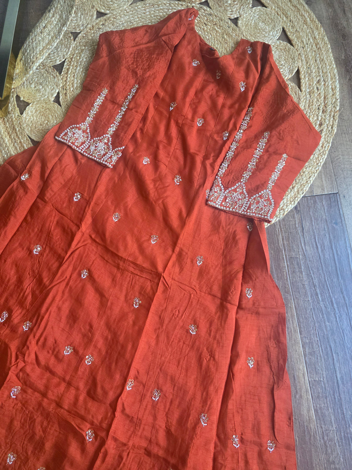 Rust Orange Dola Silk 3-Piece Set – Elegance in Every Detail