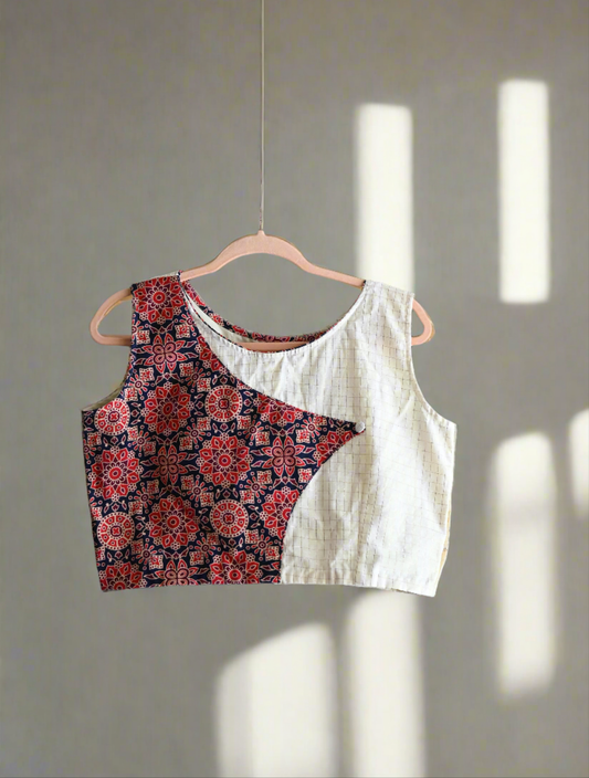 Ajrakh block print crop top blouse