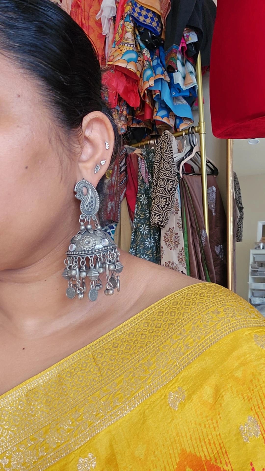 Black metal jhumkas earrings