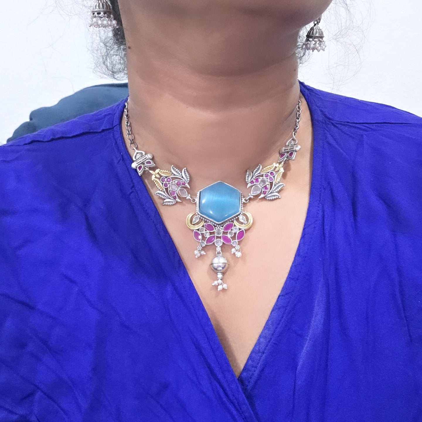 Anchal silver alike necklace set