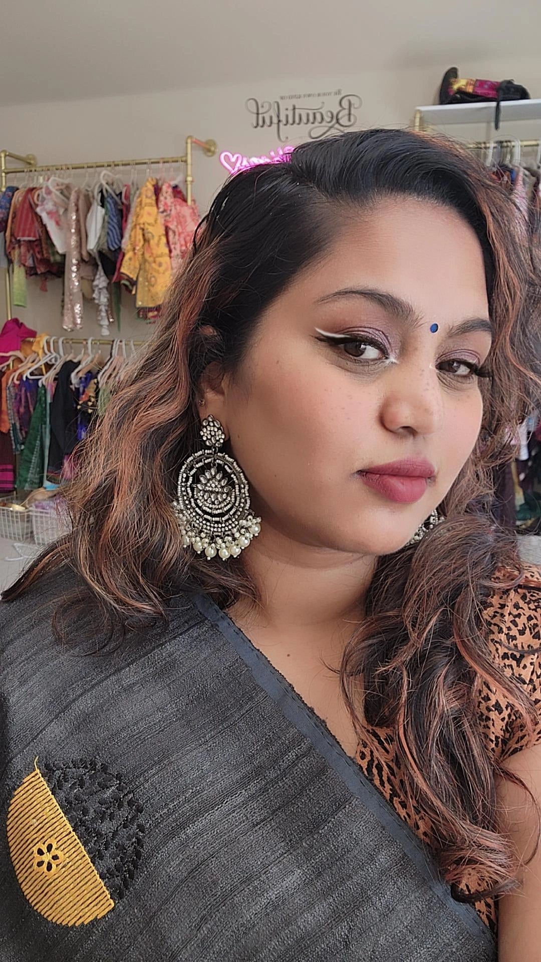 Black rodium plated jhumka earrings