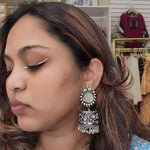 Mirror silver tone jhumkas earrings