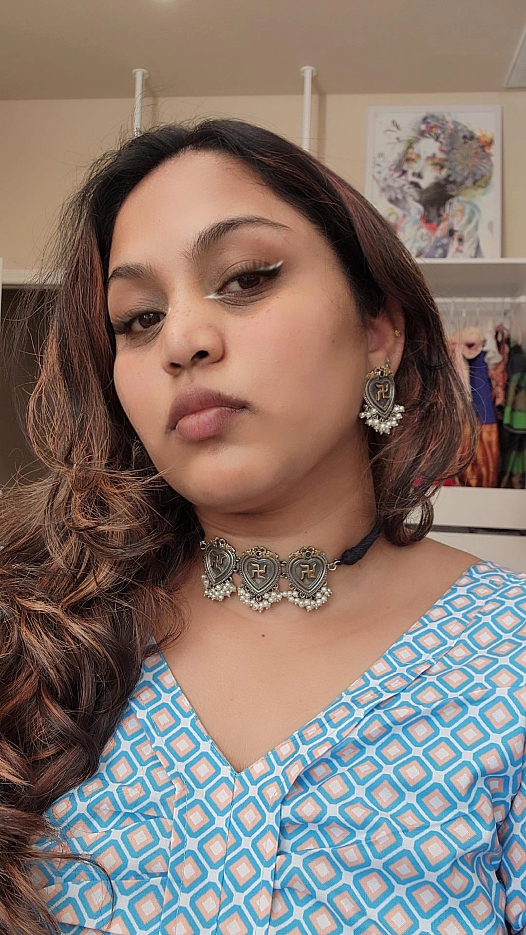 Fusion Silver alike pendant choker necklace set