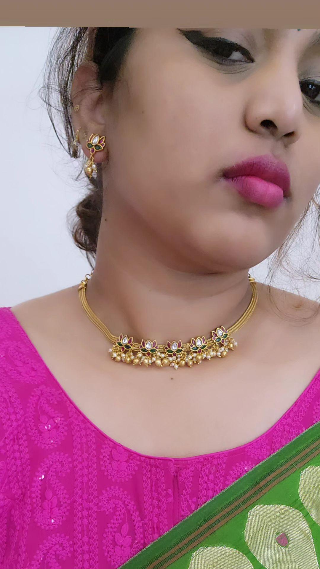 Mangli lotus gold plated necklace set