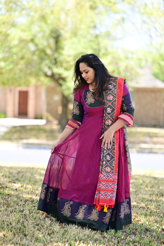 Varalika pink narayanpet mercedized cotton long dress