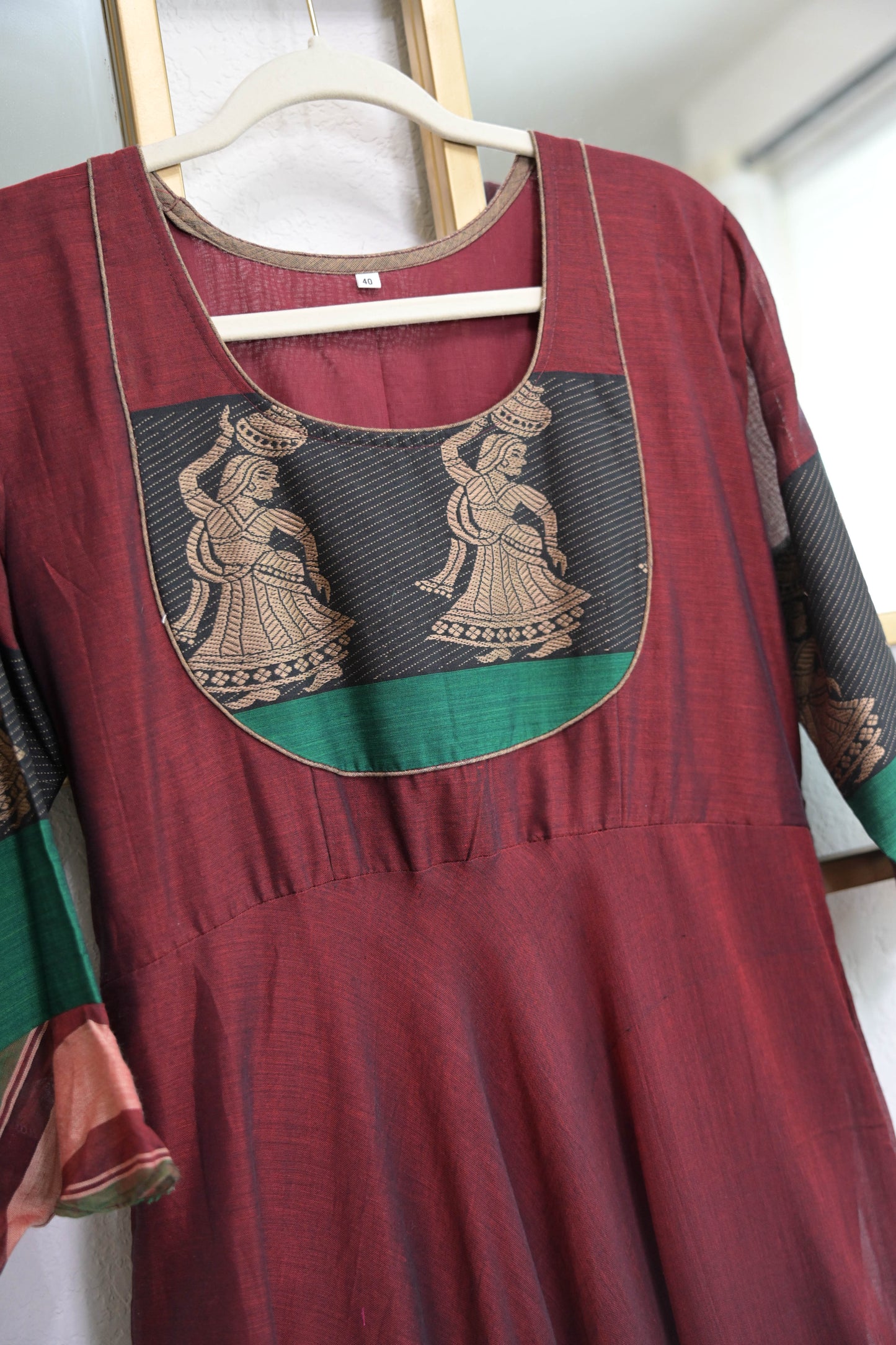 Varalika maroon narayanpet mercedized cotton long dress