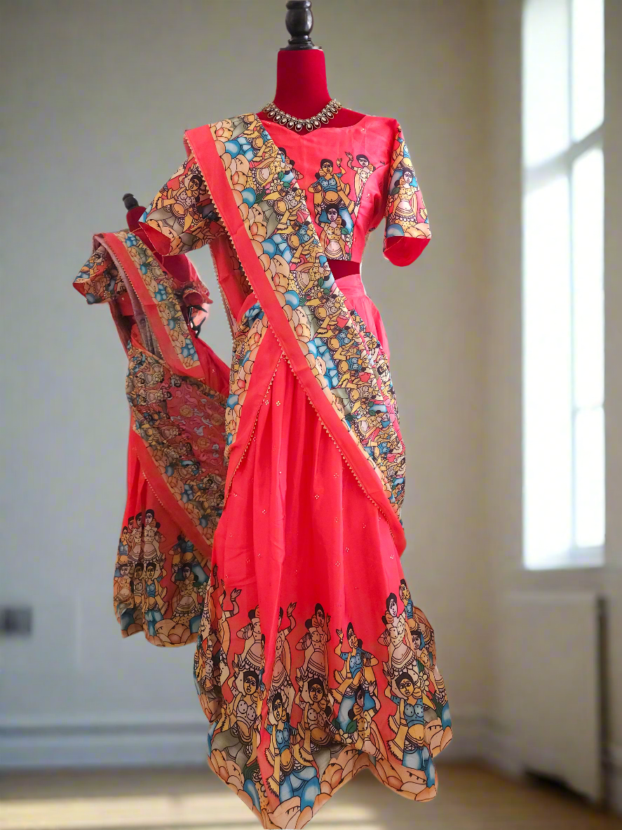 Kalamkari silk lehanga set Pink