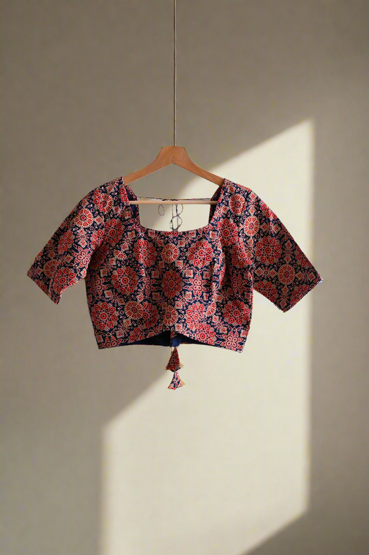 Ajrakh block print crop top blouse