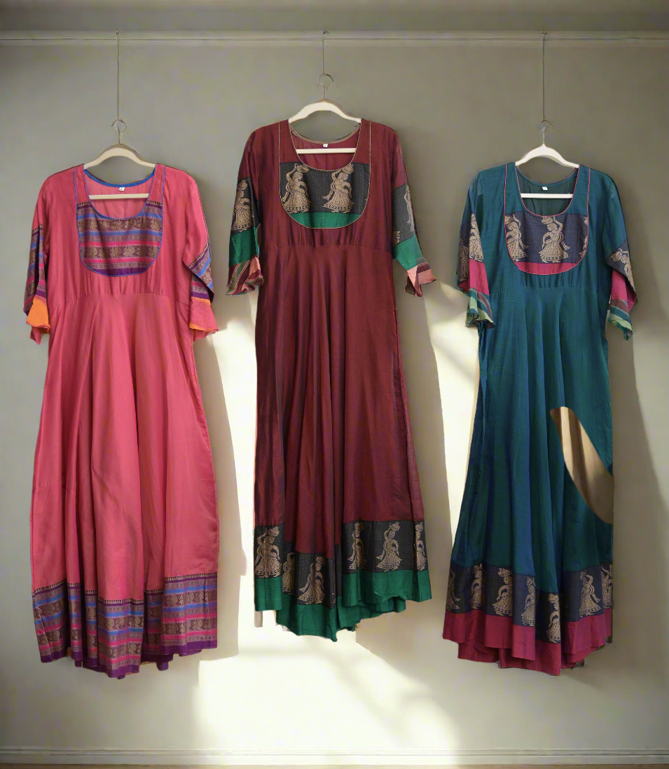 Varalika maroon narayanpet mercedized cotton long dress