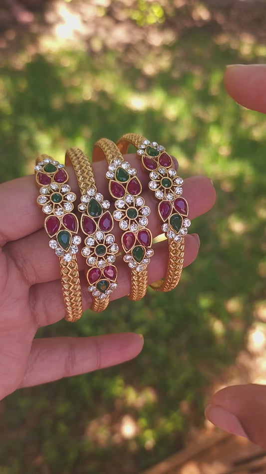 Cz gold plated ruby color bangles