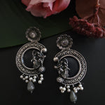 Mogul natural stone silver alike earrings