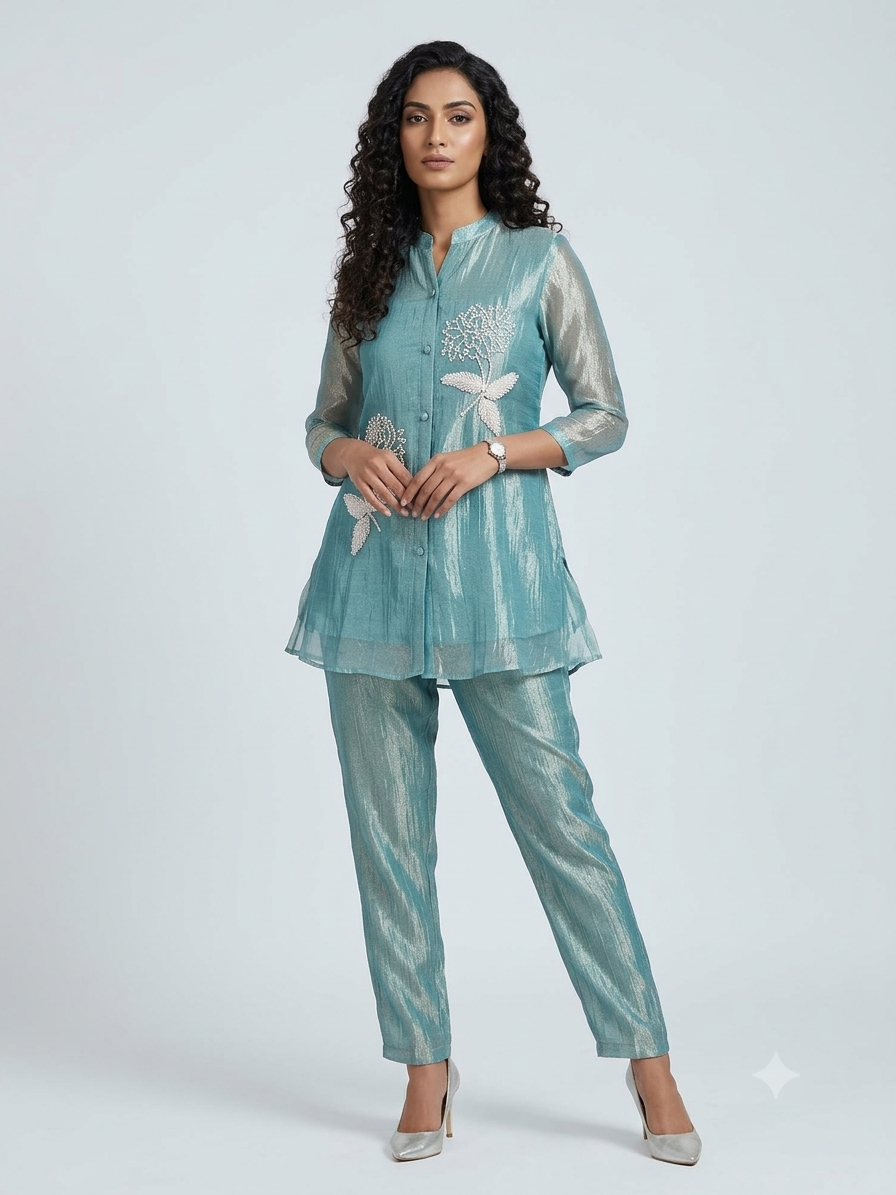 Aqua Blue Embroidered Kurta Set – Elegance in Every Detail