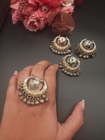 Kranthi silver alike dualtone ring