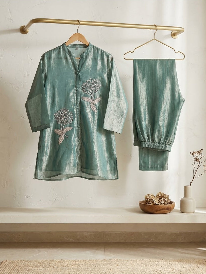 Aqua Blue Embroidered Kurta Set – Elegance in Every Detail