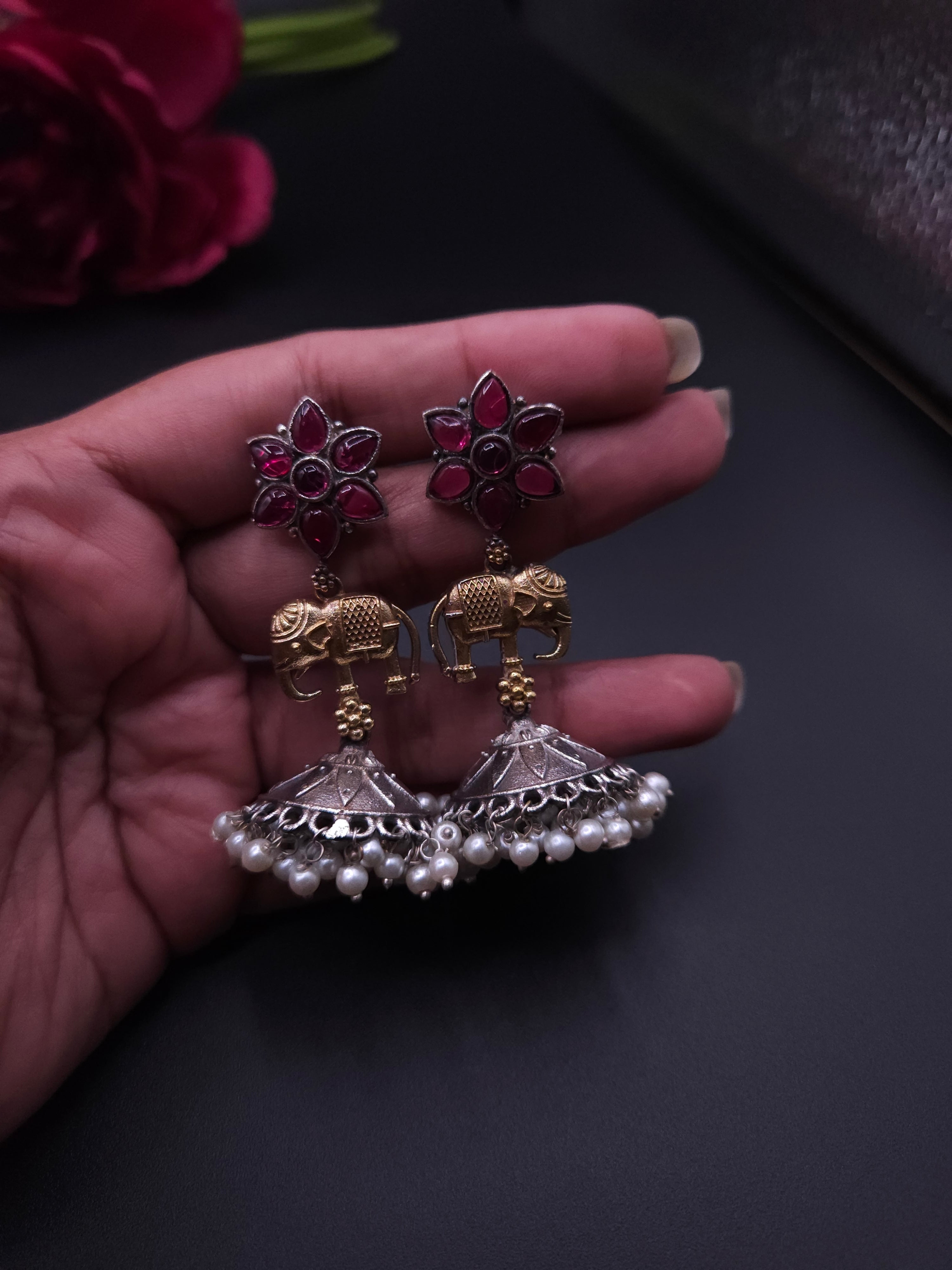 Elephant dualtone jhumka earrings