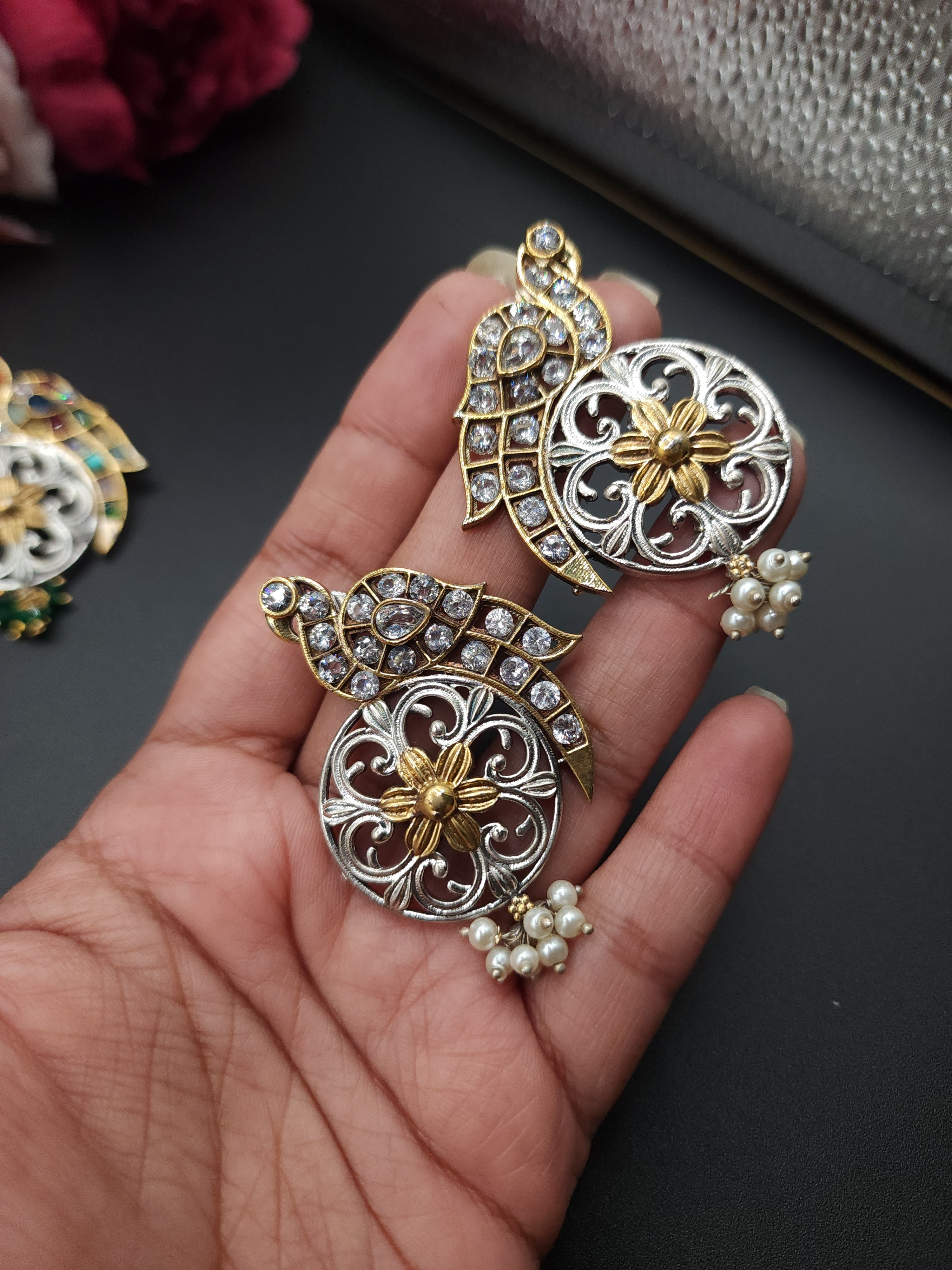 Chand Silver alike chandbali earrings