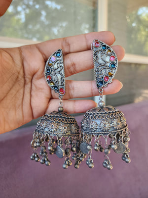 Black metal jhumkas earrings