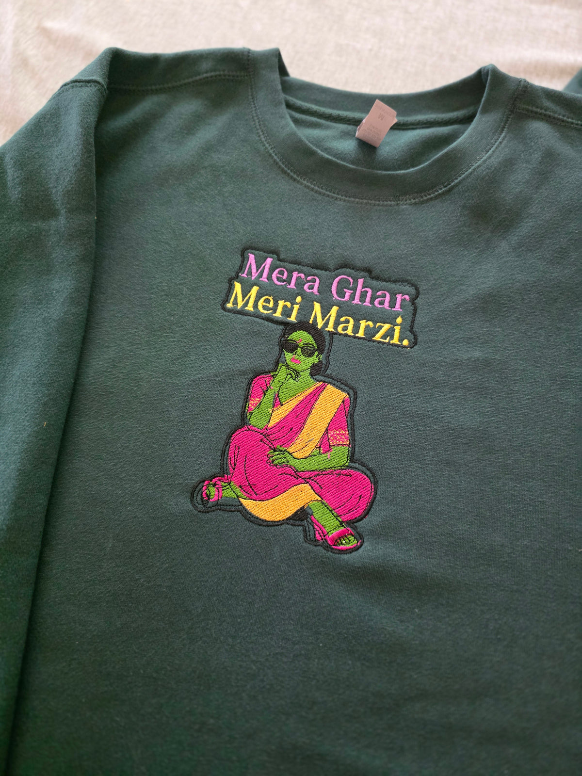 Custom Embroidered "Meri Ghar Meri Marzi" Floral Sweatshirt Cozy Crewneck