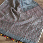 Handwoven organic pure linen handweived Saree with tassels pallu saree plain saree
