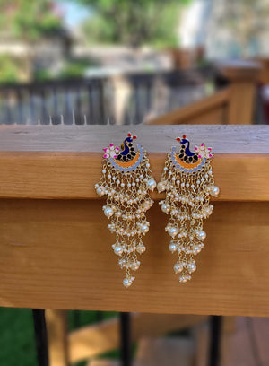 Gold Plated Kundan Chandbali chandelier Earrings meenakari Jhumka earrings