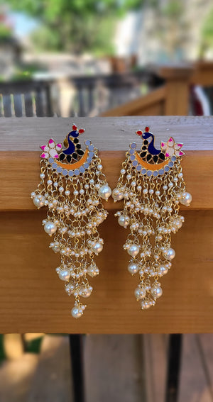 Gold Plated Kundan Chandbali chandelier Earrings meenakari Jhumka earrings
