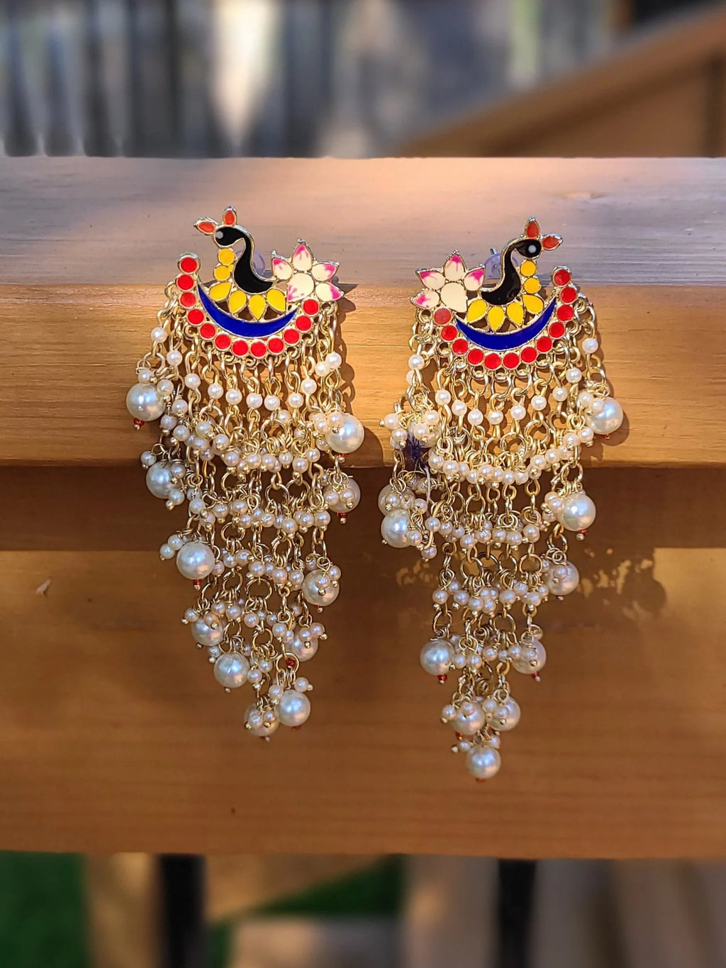 Gold Plated Kundan Chandbali chandelier Earrings meenakari Jhumka earrings