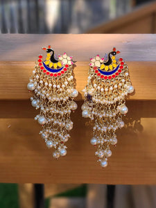 Gold Plated Kundan Chandbali chandelier Earrings meenakari Jhumka earrings