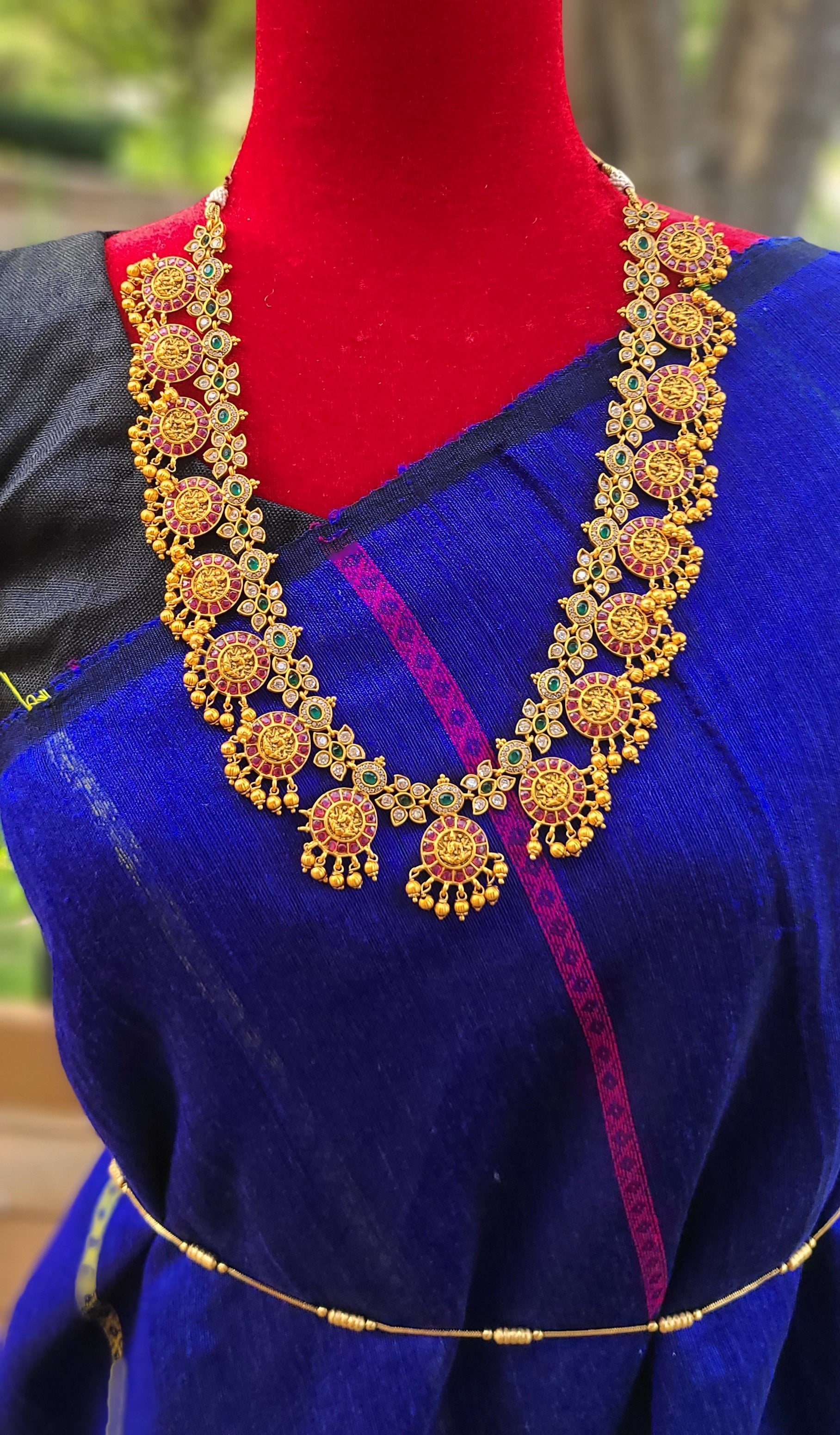 One gram gold long chain guttapusalu necklace