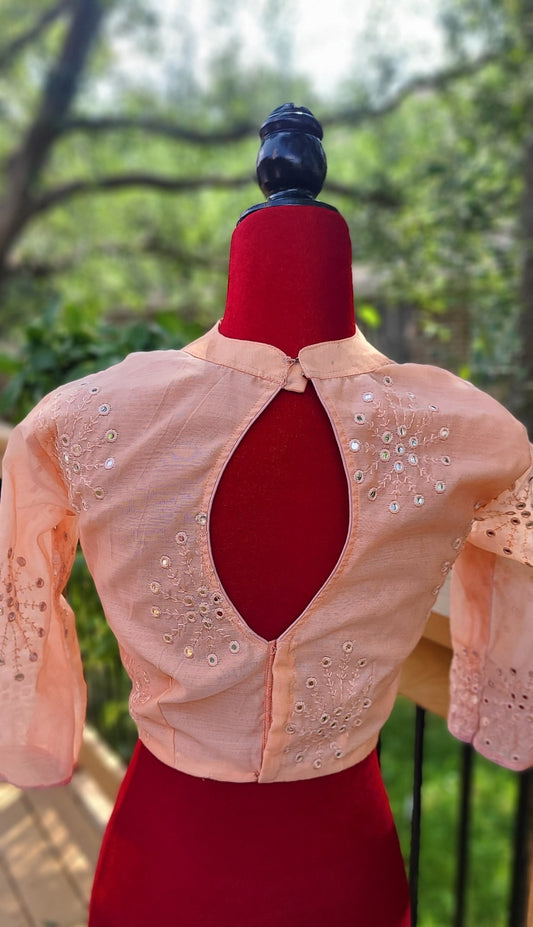 chanderi Mirror work Peach blouse half white blouse  blouse cotton blouse saree blouse crop top blouse