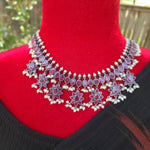 Silver alike guttapusalu necklace set heavy set neckline necklace ruby stone necklace set