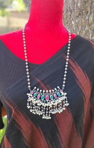 Antique Indian Traditional Silver look alike Necklace and Earrings, Pendant Necklace Fusion Necklace Indian jewelry Dual tone silver alike necklace