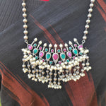 Antique Indian Traditional Silver look alike Necklace and Earrings, Pendant Necklace Fusion Necklace Indian jewelry Dual tone silver alike necklace